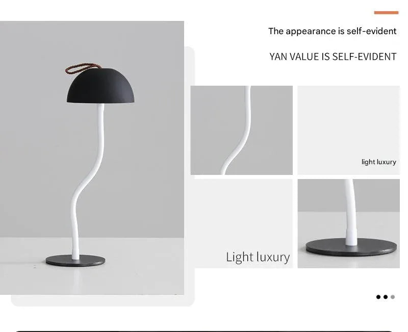 Black Sleek Minimalist LED Mushroom Table Lamp - Rechargeable 3-Color Touch Control, Bar & Ambient Light - Mekamart Australia