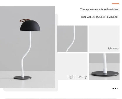 White Sleek Minimalist LED Mushroom Table Lamp - Rechargeable 3-Color Touch Control, Bar & Ambient Light - Mekamart Australia