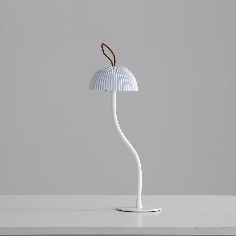 White Three-dimensional stripes Sleek Minimalist LED Mushroom Table Lamp - Rechargeable 3-Color Touch Control, Bar & Ambient Light - Mekamart Australia