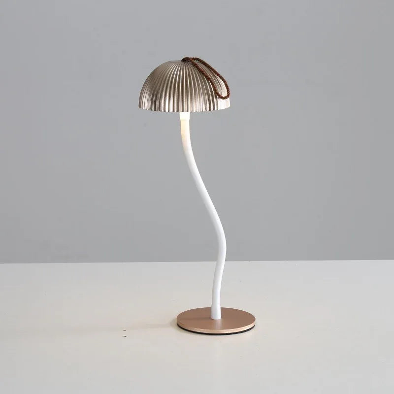 Gold Three-dimensional stripes Sleek Minimalist LED Mushroom Table Lamp - Rechargeable 3-Color Touch Control, Bar & Ambient Light - Mekamart Australia