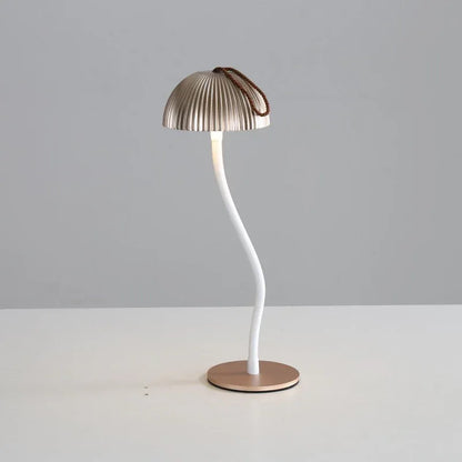 Gold Three-dimensional stripes Sleek Minimalist LED Mushroom Table Lamp - Rechargeable 3-Color Touch Control, Bar & Ambient Light - Mekamart Australia