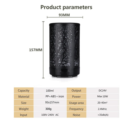 Black Forest Design Iron Essential Oil Diffuser - 7 Color LED Ultrasonic Cool Mist Humidifier 100ml - Mekamart Australia
