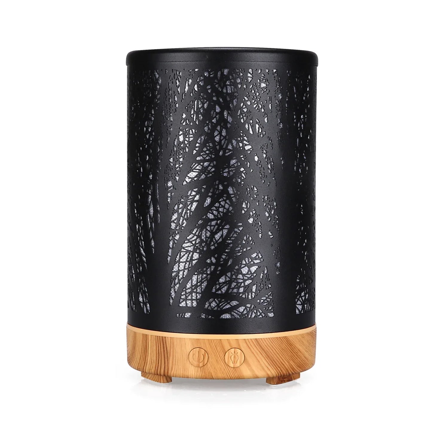 Khaki and Black Forest Design Iron Essential Oil Diffuser - 7 Color LED Ultrasonic Cool Mist Humidifier 100ml - Mekamart Australia