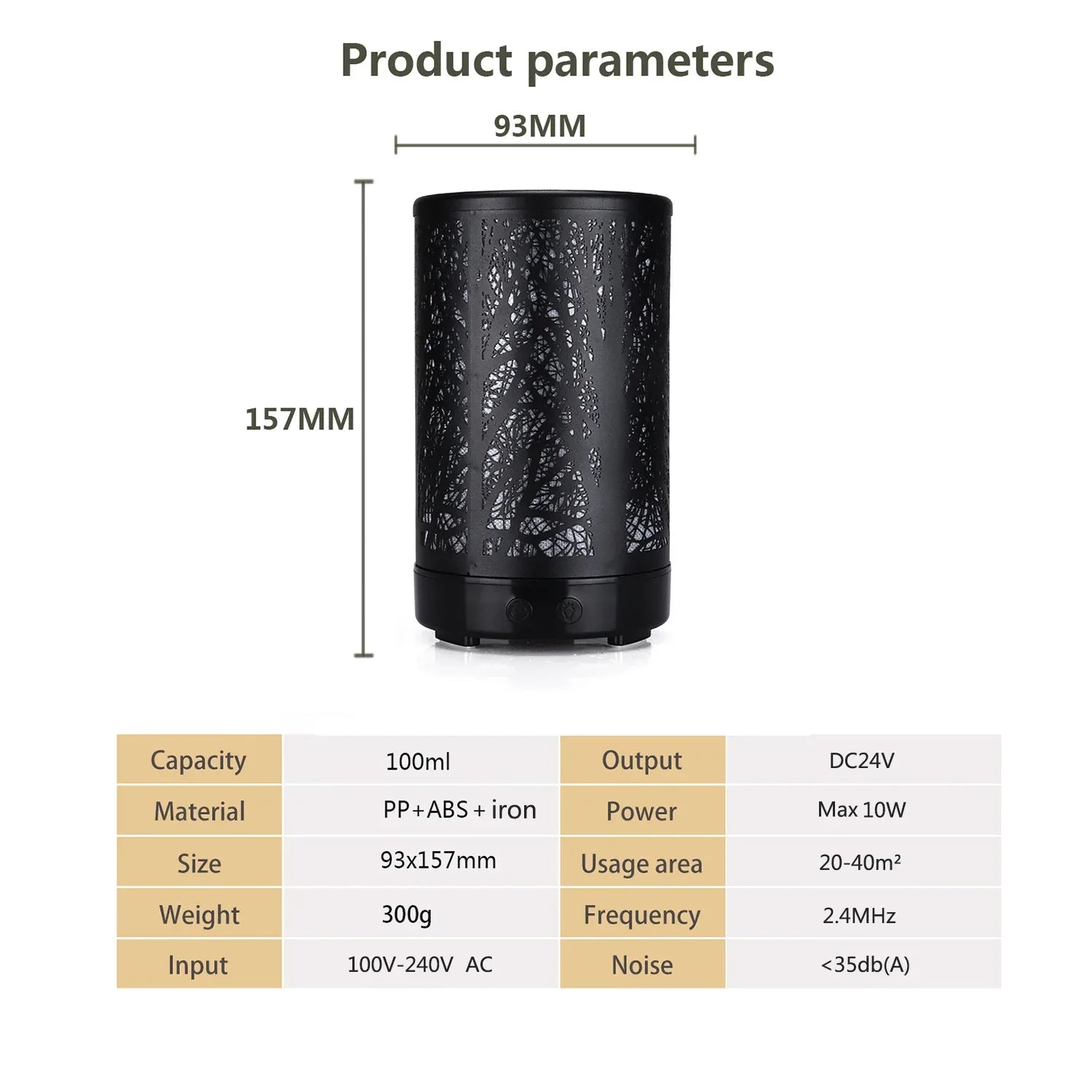 Khaki and Black Forest Design Iron Essential Oil Diffuser - 7 Color LED Ultrasonic Cool Mist Humidifier 100ml - Mekamart Australia