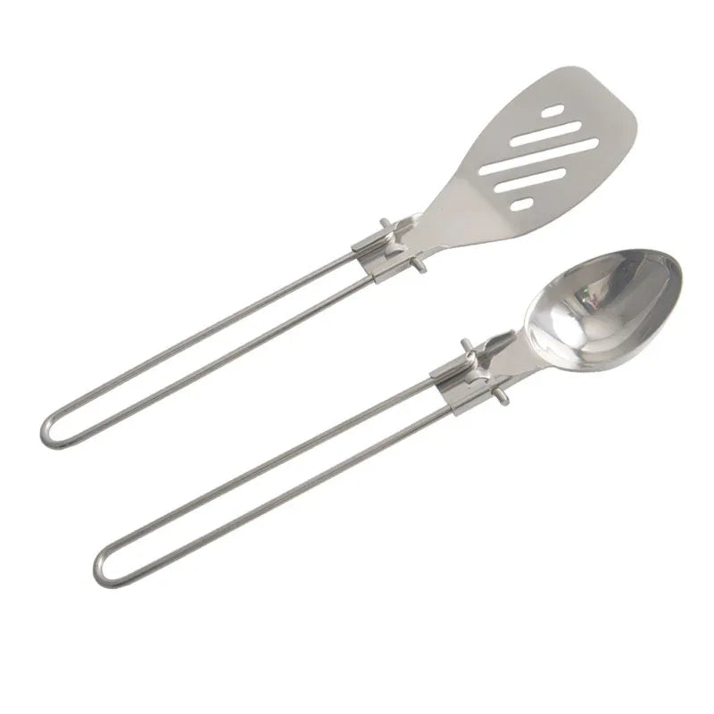 Silver 304 Stainless Steel Folding Camping Ladle - 2 Pack Deep Serving Spoons, Portable & Eco-Friendly - Mekamart Australia