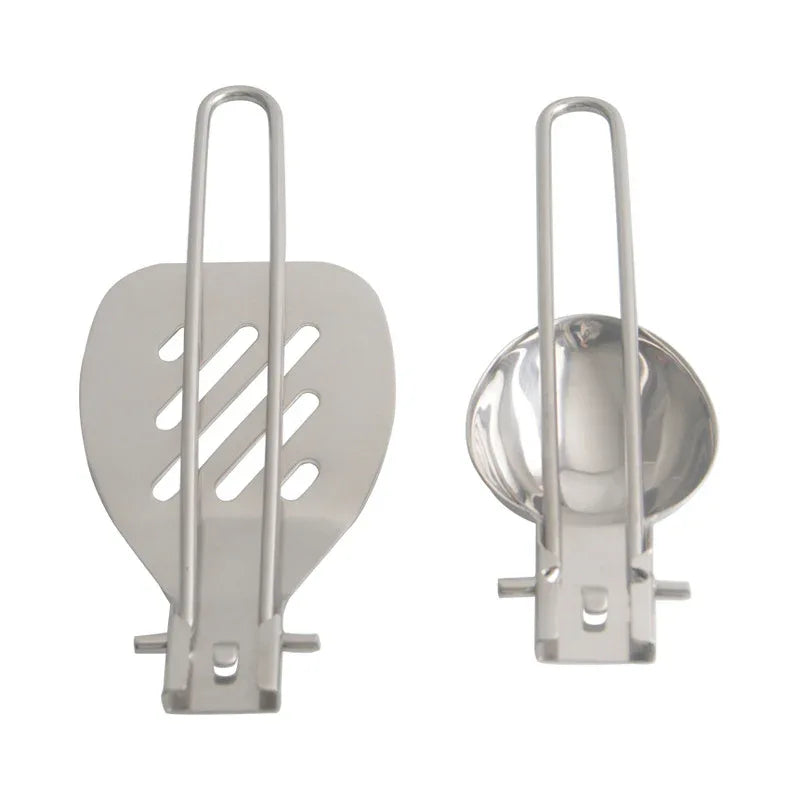 Silver 304 Stainless Steel Folding Camping Ladle - 2 Pack Deep Serving Spoons, Portable & Eco-Friendly - Mekamart Australia