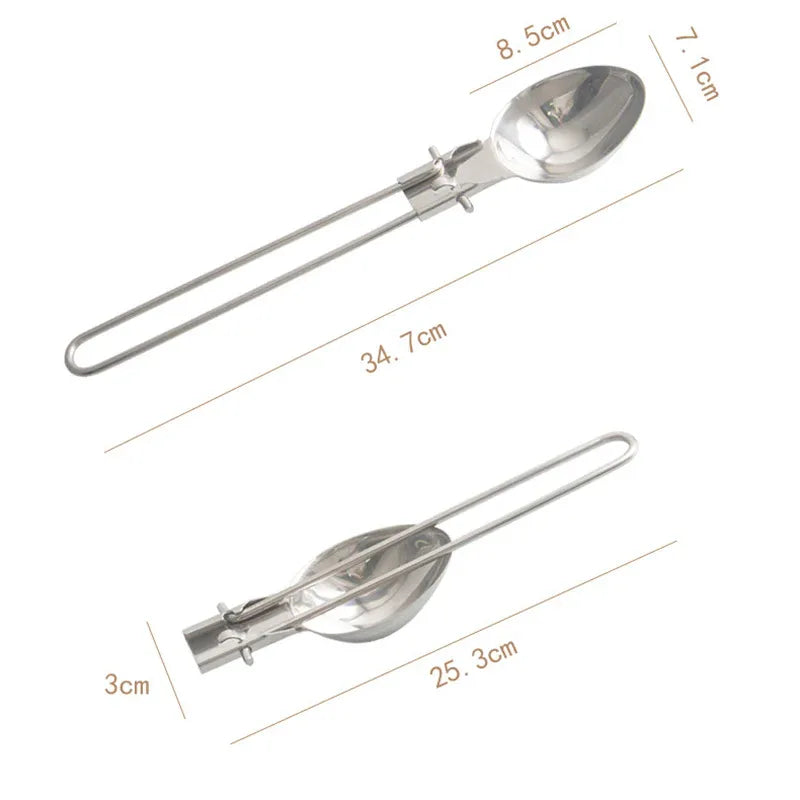 Silver Premium 304 Stainless Steel Folding Camping Utensil Set - Spatula & Deep Spoon Combo for Outdoor Cooking - Mekamart Australia