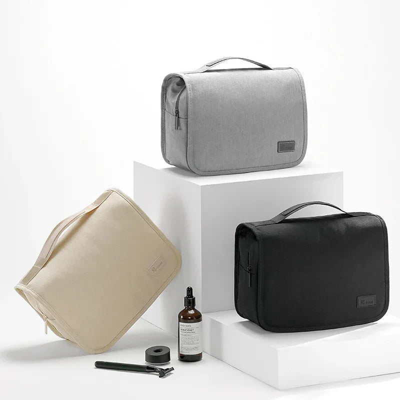 Black Eco-Friendly RPET Hanging Toiletry Bag - Large Capacity Waterproof Travel Makeup Organizer - Mekamart Australia