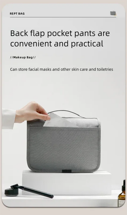 Beige Eco-Friendly RPET Hanging Toiletry Bag - Large Capacity Waterproof Travel Makeup Organizer - Mekamart Australia