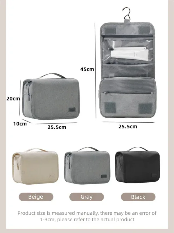 Beige Eco-Friendly RPET Hanging Toiletry Bag - Large Capacity Waterproof Travel Makeup Organizer - Mekamart Australia
