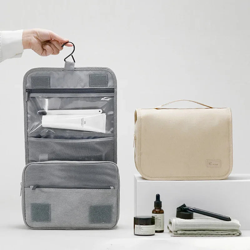 Grey Eco-Friendly RPET Hanging Toiletry Bag - Large Capacity Waterproof Travel Makeup Organizer - Mekamart Australia