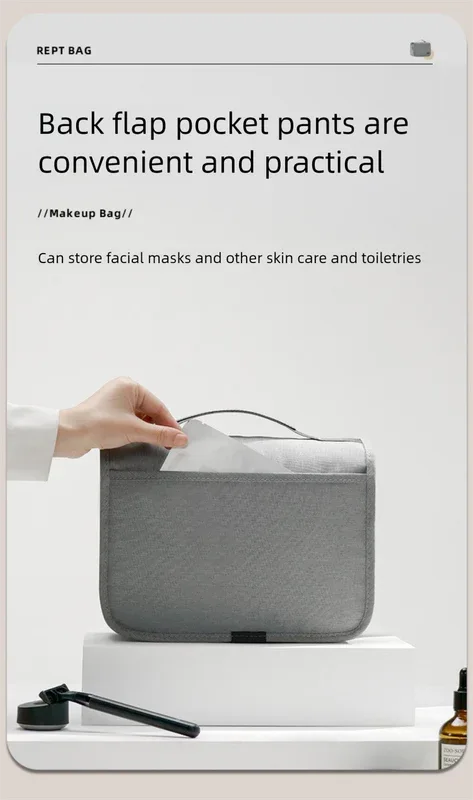 Grey Eco-Friendly RPET Hanging Toiletry Bag - Large Capacity Waterproof Travel Makeup Organizer - Mekamart Australia