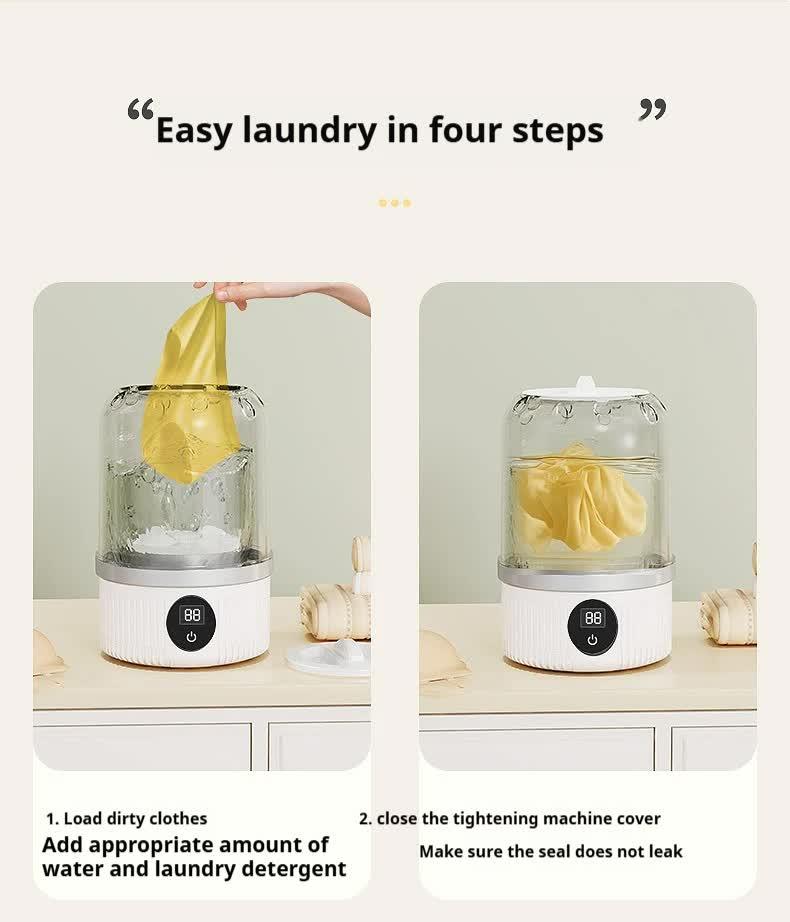 White Portable Mini Washing Machine - Rechargeable USB-C Electric Washer for Travel, Delicates & Socks - Mekamart Australia