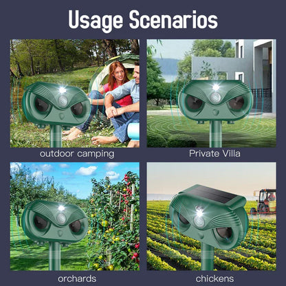 Green Advanced Solar Powered Ultrasonic Animal Repeller - Outdoor Pest Deterrent with Motion Sensor, Strobe Light & Laser - Mekamart Australia