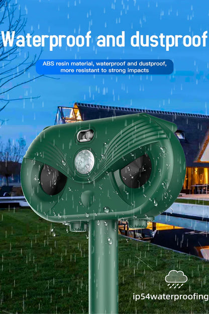 Green Advanced Solar Powered Ultrasonic Animal Repeller - Outdoor Pest Deterrent with Motion Sensor, Strobe Light & Laser - Mekamart Australia