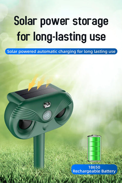 Black Advanced Solar Powered Ultrasonic Animal Repeller - Outdoor Pest Deterrent with Motion Sensor, Strobe Light & Laser - Mekamart Australia