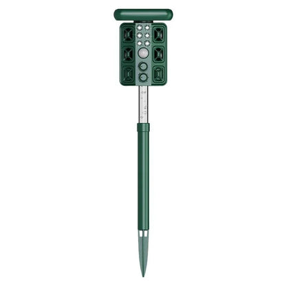 Green Solar Powered Ultrasonic Animal Repeller - Multi-Frequency Pest Deterrent with Motion Sensor, LED Strobe & Illumination Light - Mekamart Australia