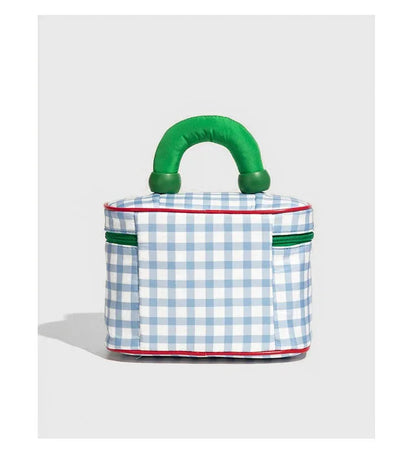 Blue And Green Chic Gingham Plaid Cosmetic Bag - Large Capacity Portable Travel Toiletry Organizer, Water-Resistant - Mekamart Australia