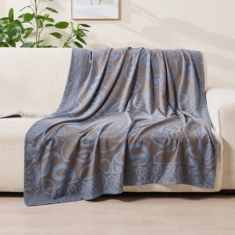 Brown,Taupe and Blue Elegant Patterned Throw Blanket - Soft Polyester Nap & Sofa Cover, 185x135cm Lightweight AC Blanket - Mekamart Australia