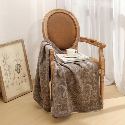 Brown Luxurious Paisley Jacquard Throw Blanket - Soft Wool Blend with Tassels, 120x150cm, Lightweight Sofa & Nap Blanket - Mekamart Australia