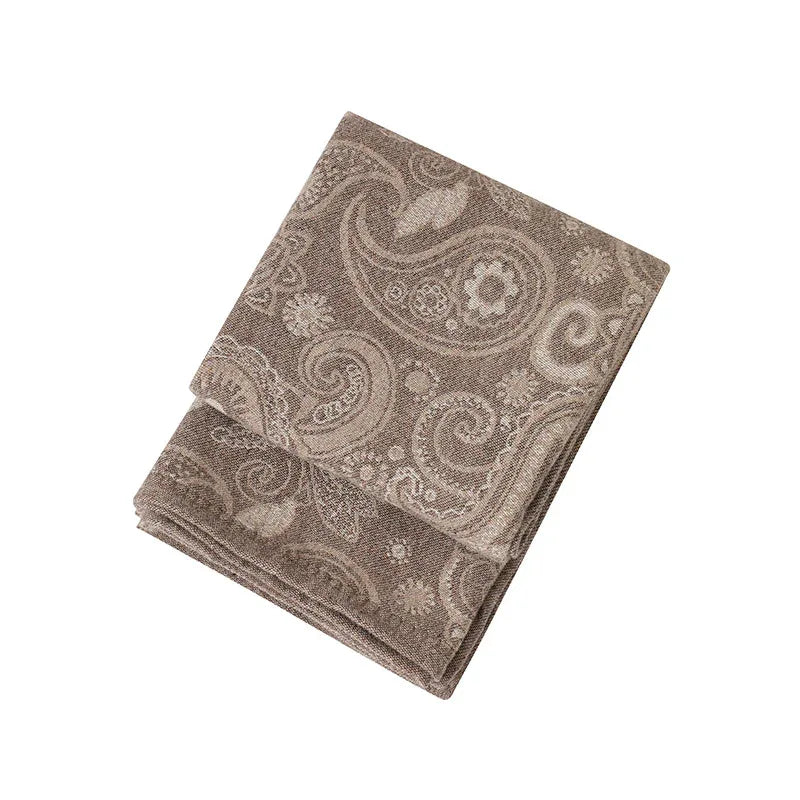 Brown Luxurious Paisley Jacquard Throw Blanket - Soft Wool Blend with Tassels, 120x150cm, Lightweight Sofa & Nap Blanket - Mekamart Australia