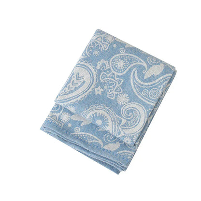 Blue Luxurious Paisley Jacquard Throw Blanket - Soft Wool Blend with Tassels, 120x150cm, Lightweight Sofa & Nap Blanket - Mekamart Australia
