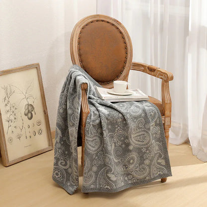 Grey Luxurious Paisley Jacquard Throw Blanket - Soft Wool Blend with Tassels, 120x150cm, Lightweight Sofa & Nap Blanket - Mekamart Australia