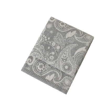 Grey Luxurious Paisley Jacquard Throw Blanket - Soft Wool Blend with Tassels, 120x150cm, Lightweight Sofa & Nap Blanket - Mekamart Australia