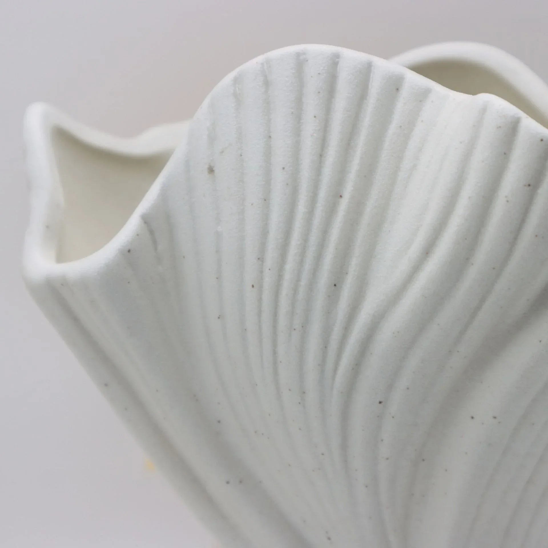 White Elegant Off-White Ceramic Vase - Modern Sculptural Flower Holder with Wide Fluted Opening - Mekamart Australia