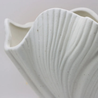 White Elegant Off-White Ceramic Vase - Modern Sculptural Flower Holder with Wide Fluted Opening - Mekamart Australia