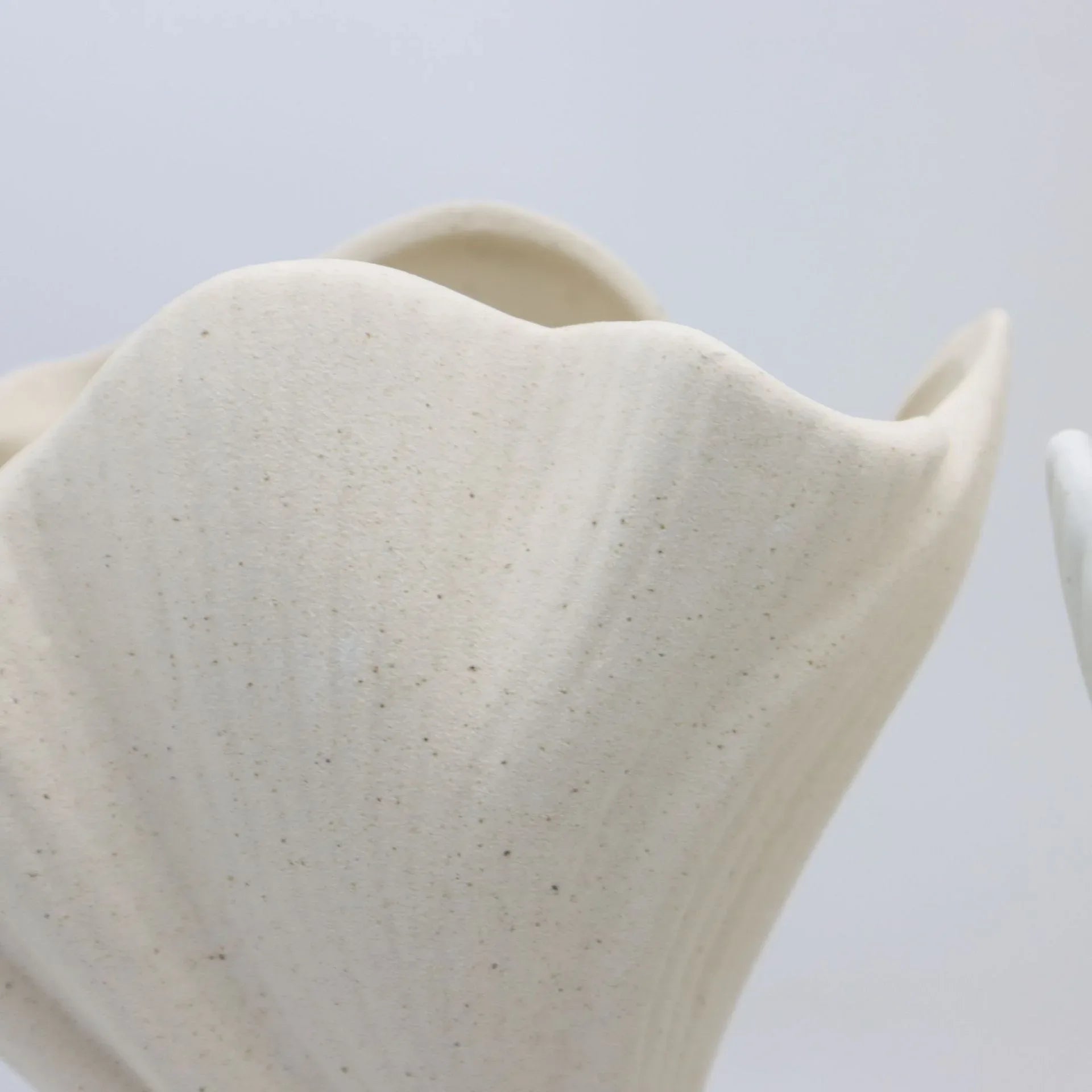 White Elegant Off-White Ceramic Vase - Modern Sculptural Flower Holder with Wide Fluted Opening - Mekamart Australia