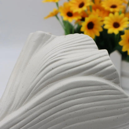 Beige Elegant Off-White Ceramic Vase - Modern Sculptural Flower Holder with Wide Fluted Opening - Mekamart Australia
