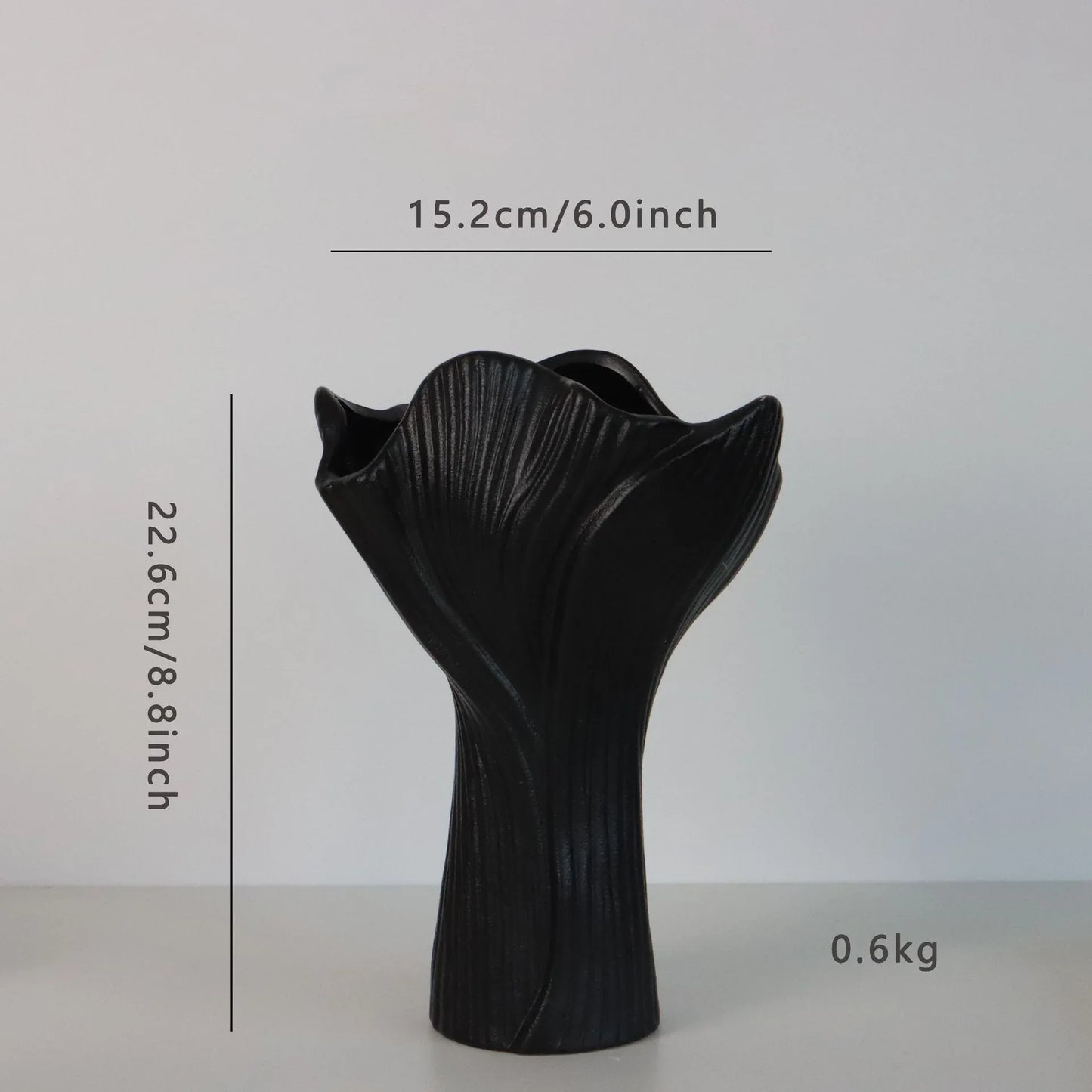 Black Elegant Off-White Ceramic Vase - Modern Sculptural Flower Holder with Wide Fluted Opening - Mekamart Australia