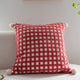 Red and Beige 3D Checkered Cushion Cover with Pom Poms - Soft Decorative Pillow Case for Sofa & Living Room (45x45cm, Cover Only) - Mekamart Australia