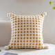 Beige and Yellow 3D Checkered Cushion Cover with Pom Poms - Soft Decorative Pillow Case for Sofa & Living Room (45x45cm, Cover Only) - Mekamart Australia