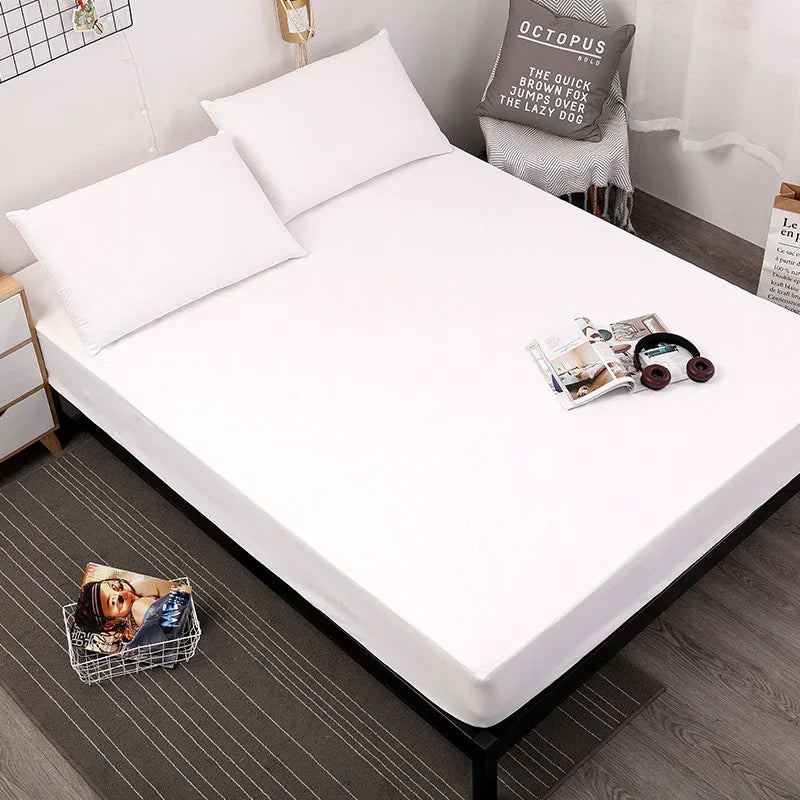 White Queen Size Waterproof Fitted Mattress Protector - Soft & Breathable Bed Cover, Hypoallergenic, Deep Pocket (152x190x30cm) - Mekamart Australia