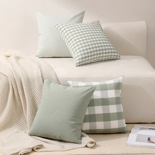 Green Pinstripe Pattern Set of 2 Decorative Cushion Covers - 45x45cm, Soft Polyester (Inserts Not Included) - Mekamart Australia