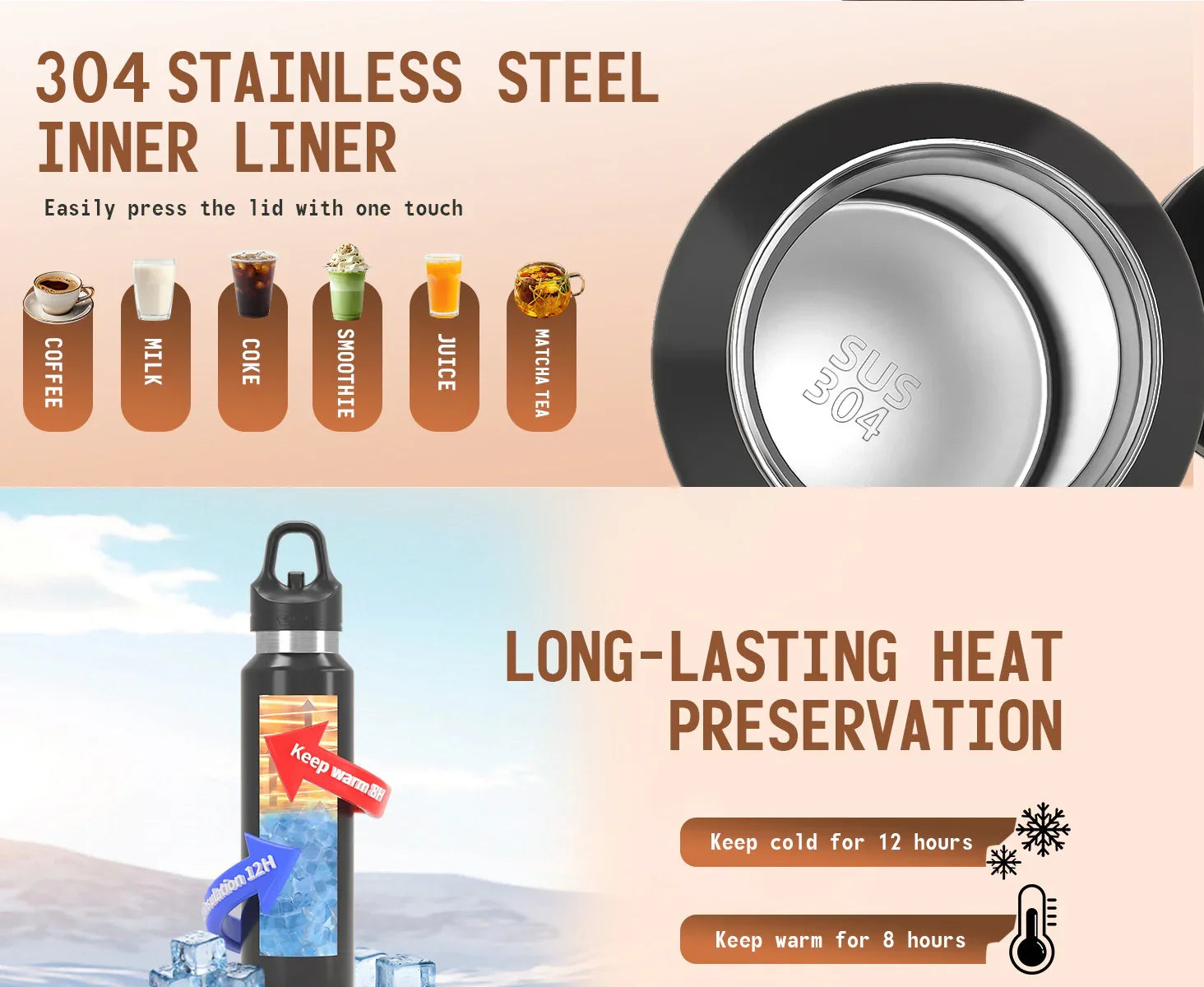 Green 480ml Insulated Stainless Steel Water Bottle - Leakproof One-Click Lid Thermal Flask for Hot & Cold Drinks - Mekamart Australia