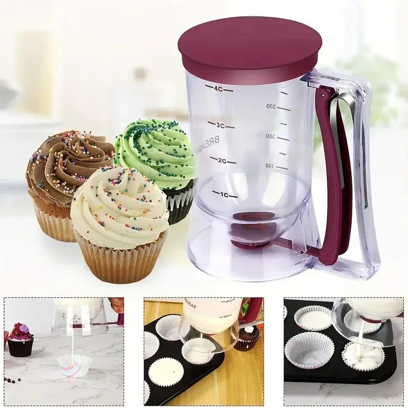 Purple Precision Batter Dispenser with Measurement Marks - 900ml Easy Pour for Pancakes, Cupcakes & Waffles - Mekamart Australia