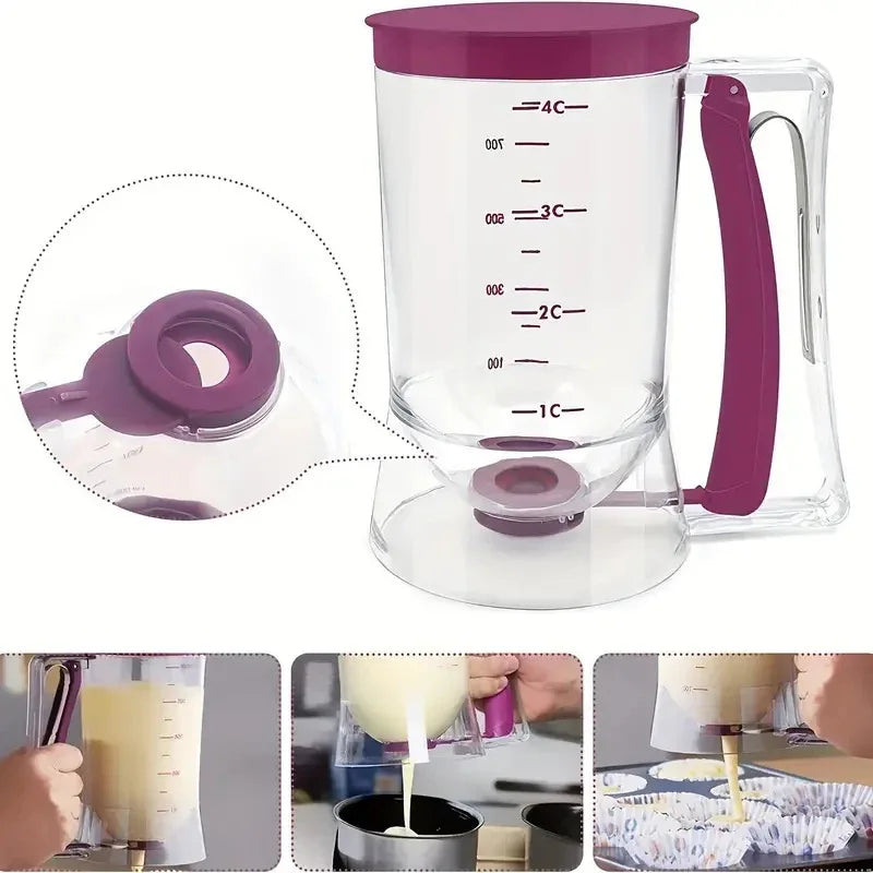 Red Precision Batter Dispenser with Measurement Marks - 900ml Easy Pour for Pancakes, Cupcakes & Waffles - Mekamart Australia