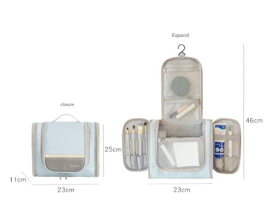Light Blue Large Capacity Hanging Travel Toiletry Bag - Portable Waterproof Organizer for Cosmetics, Makeup & Toiletries with Multiple Compartments - Mekamart Australia