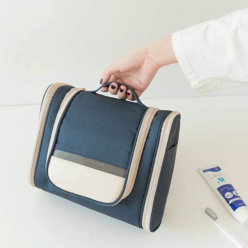 Dark Blue Large Capacity Hanging Travel Toiletry Bag - Portable Waterproof Organizer for Cosmetics, Makeup & Toiletries with Multiple Compartments - Mekamart Australia