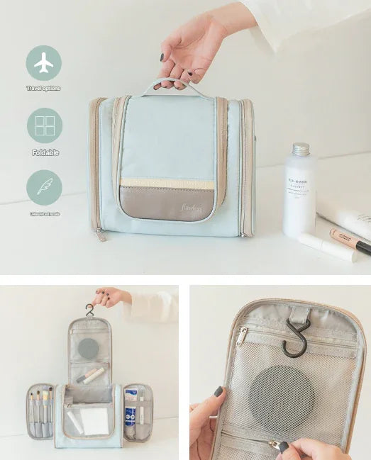 Dark Blue Large Capacity Hanging Travel Toiletry Bag - Portable Waterproof Organizer for Cosmetics, Makeup & Toiletries with Multiple Compartments - Mekamart Australia