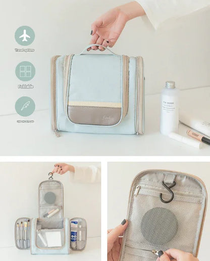 Dark Blue Large Capacity Hanging Travel Toiletry Bag - Portable Waterproof Organizer for Cosmetics, Makeup & Toiletries with Multiple Compartments - Mekamart Australia