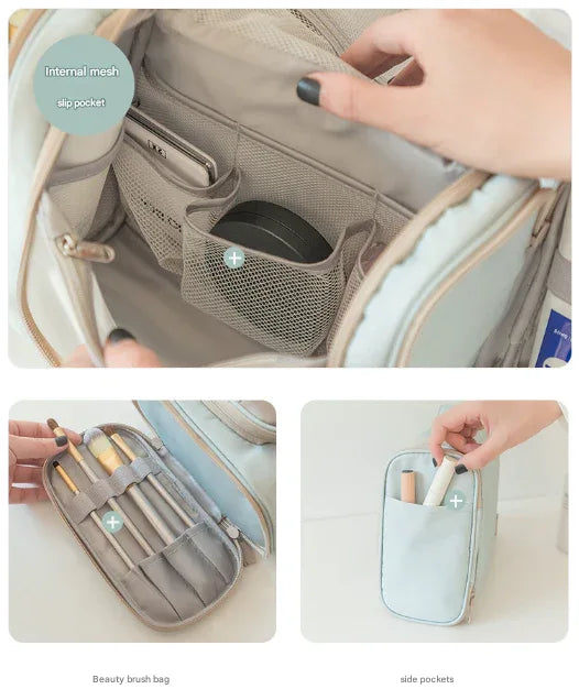 Dark Blue Large Capacity Hanging Travel Toiletry Bag - Portable Waterproof Organizer for Cosmetics, Makeup & Toiletries with Multiple Compartments - Mekamart Australia