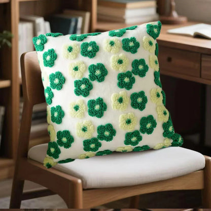 Green and Yellow Charming 3D Floral Plush Cushion Covers - Set of 4, 45x45cm Soft Faux Lambswool Pillowcases for Sofa & Bed Decor - Mekamart Australia