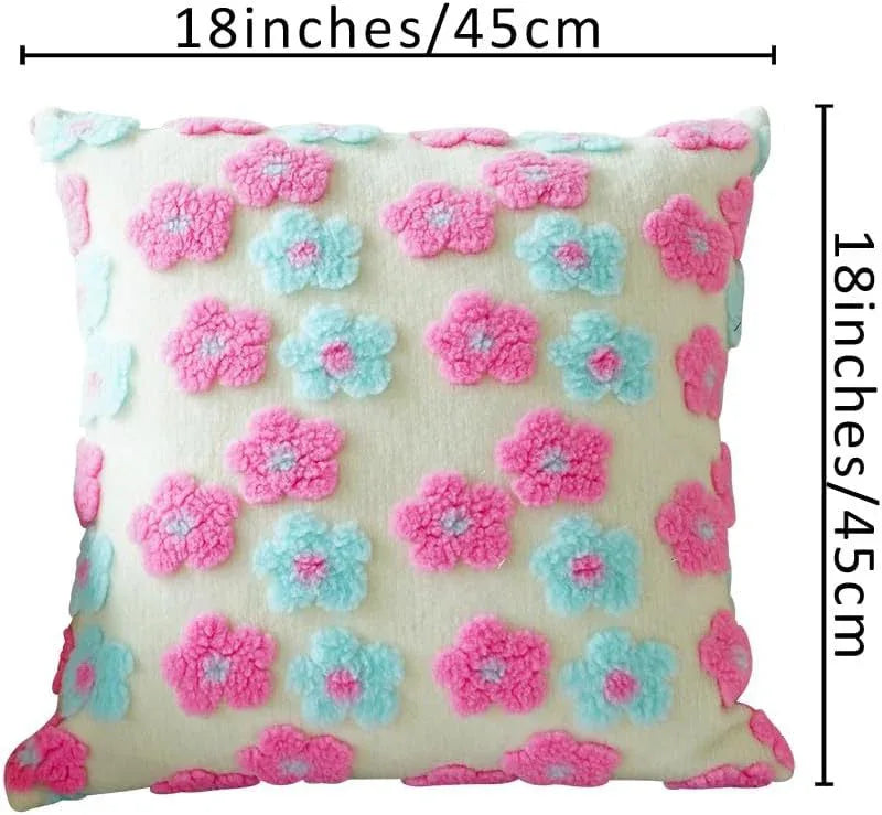 Pink Charming 3D Floral Plush Cushion Covers - Set of 4, 45x45cm Soft Faux Lambswool Pillowcases for Sofa & Bed Decor - Mekamart Australia