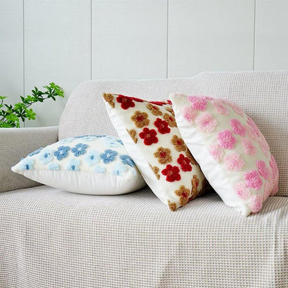 Blue Charming 3D Floral Plush Cushion Covers - Set of 4, 45x45cm Soft Faux Lambswool Pillowcases for Sofa & Bed Decor - Mekamart Australia