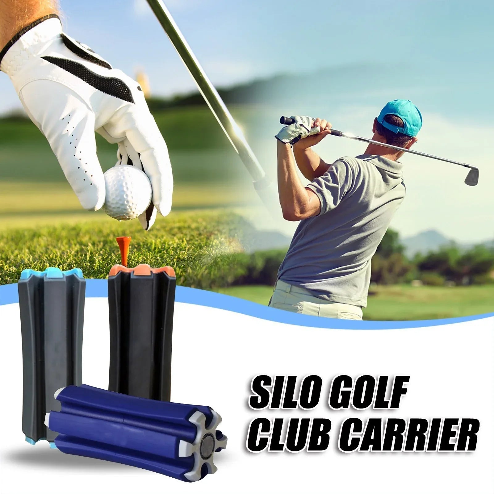 Black-orange Set of 2 Portable Golf Club Carrier Holders - Lightweight Club Organizer Caddy - Mekamart Australia
