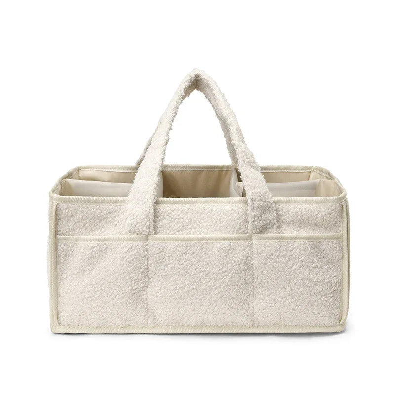 White Large Plush Nappy Caddy Organizer - Portable Diaper Storage Bin & Nursery Tote Bag - Mekamart Australia